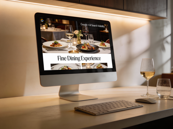 A computer screen showcasing a restaurant’s website, highlighting the online presence and digital branding of the dining establishment.