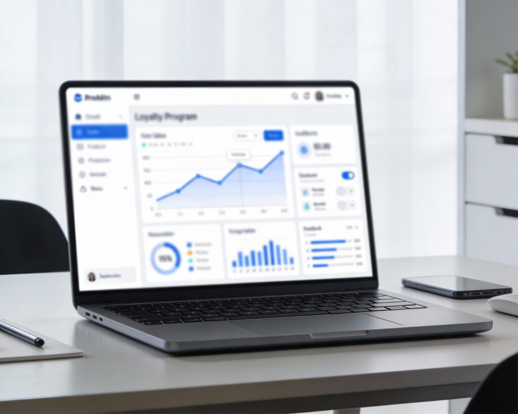 A laptop screen displaying a digital ecosystem graph for a restaurant, illustrating the integration of technology, data, and customer touchpoints that support a modern and efficient dining business.
