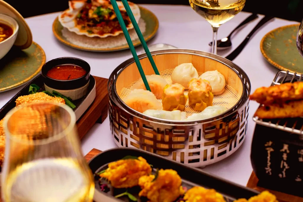 Dim sum dishes served in a Singapore restaurant, showcasing food quality and presentation as part of restaurant branding