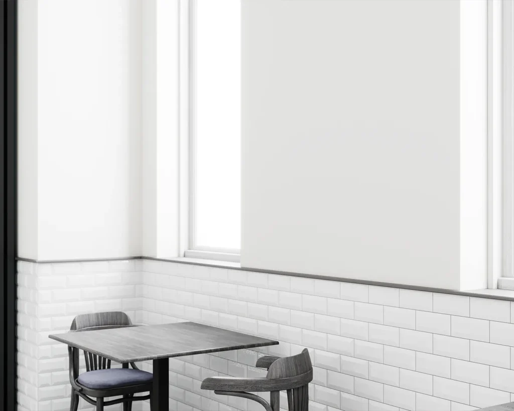 Minimalist restaurant interior with clean layout and neutral tones, representing clarity and cohesive brand identity in Singapore