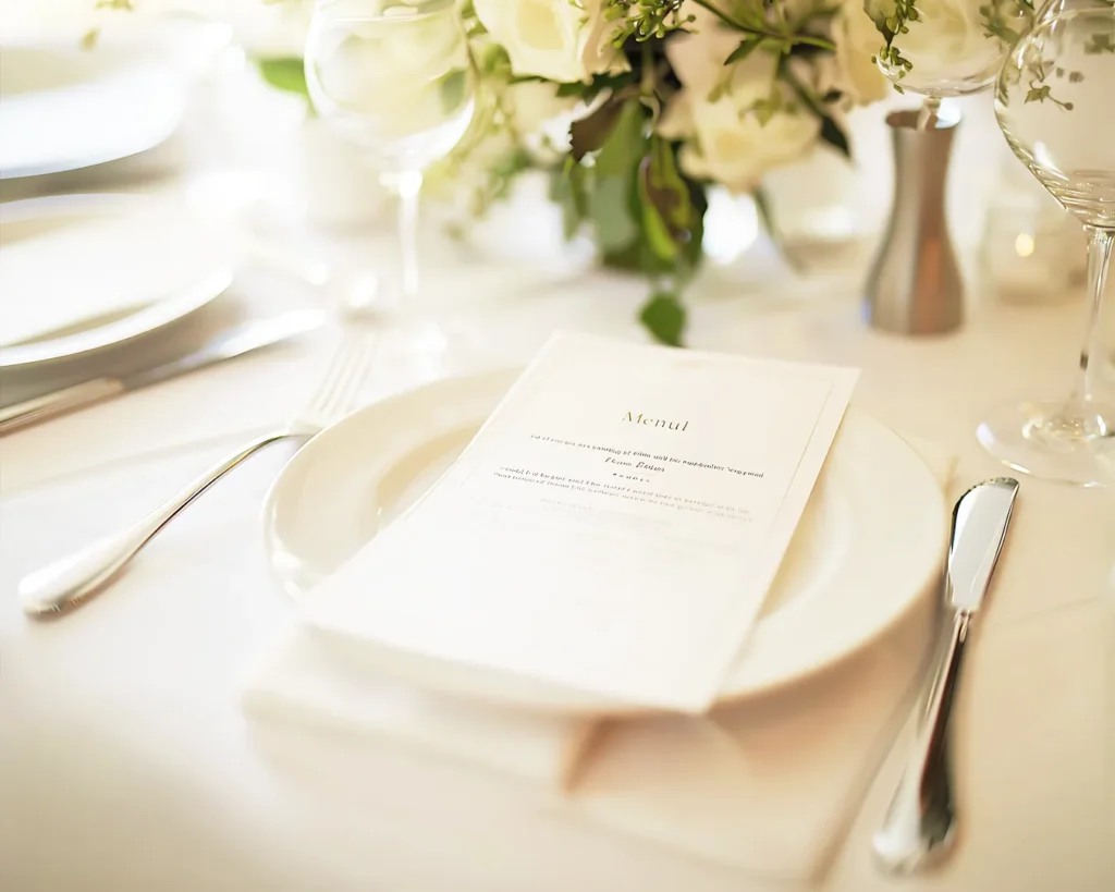 Elegant restaurant menu design on refined table setting showcasing hospitality branding and guest communication