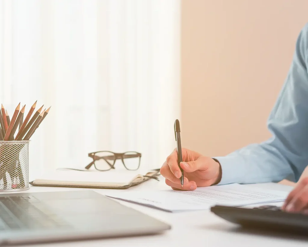 Business professional reviewing documents and financial paperwork for POS subscription costs