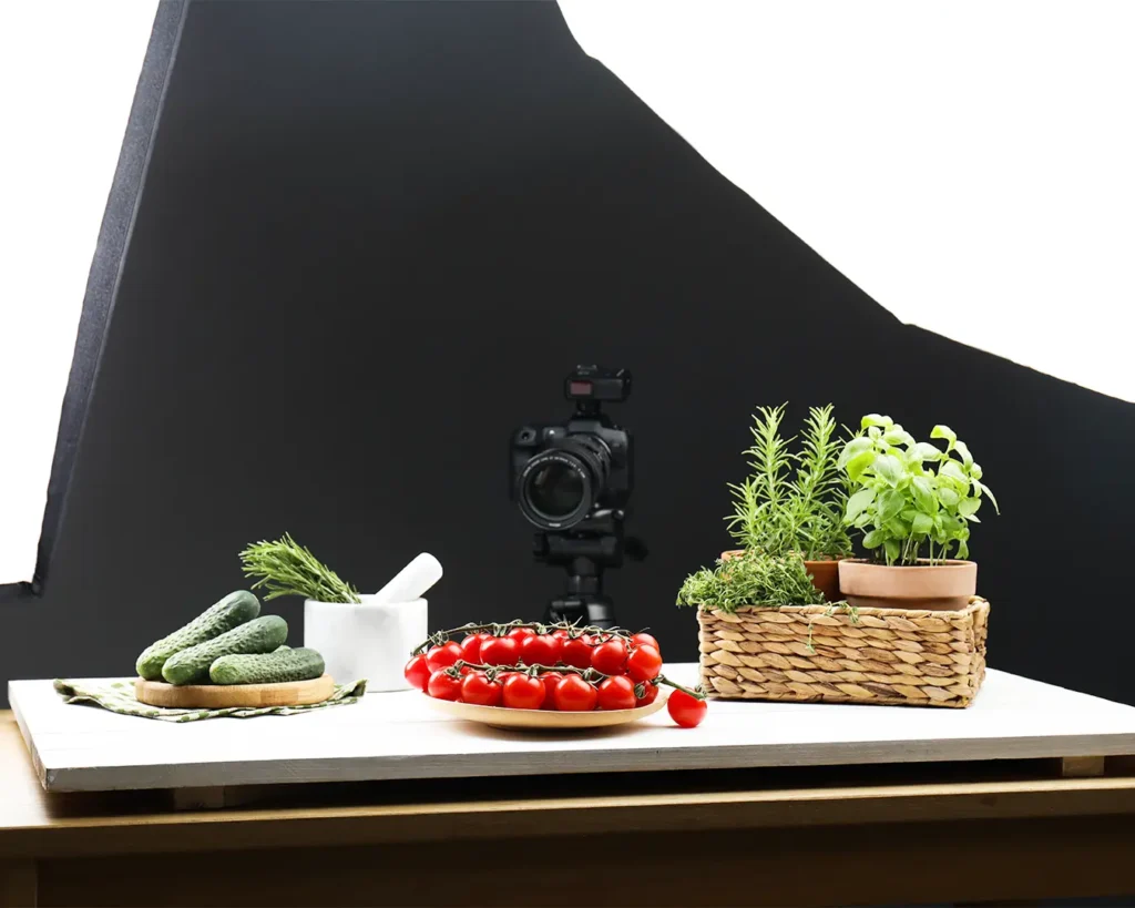 Professional food photography setup for restaurant online ordering menu