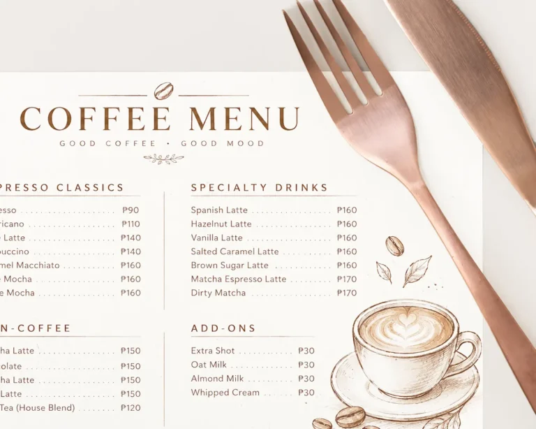 Elegant coffee menu with refined typography and premium restaurant menu design
