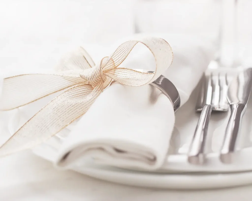 Elegant restaurant table setting with refined place settings and distinctive dining style