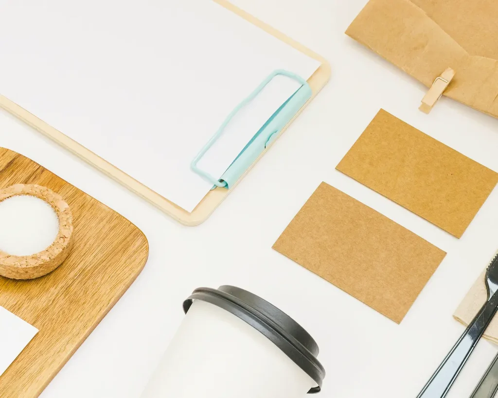 Restaurant branding moodboard with menu materials, tableware, and design elements